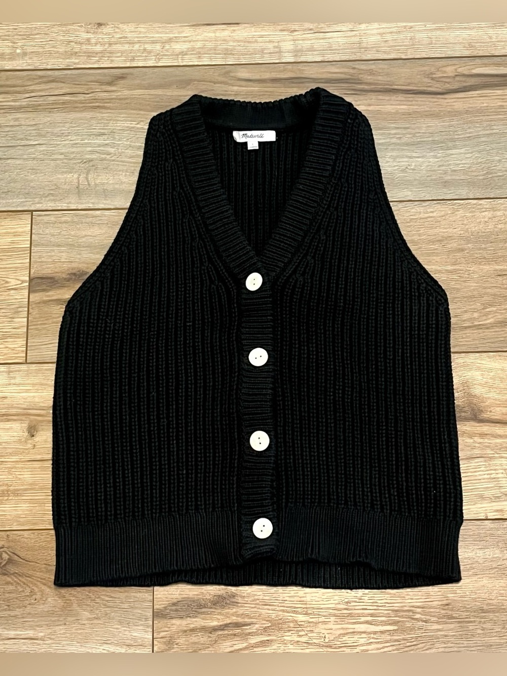Madewell Chunky Knit Sweater Vest Black Button Front Sleeveless Women’s Large